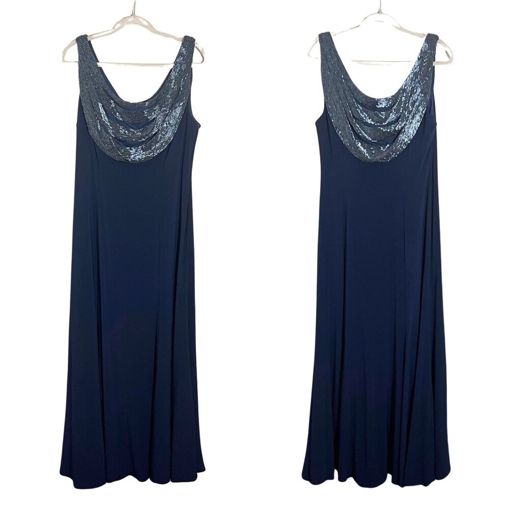 Jadore Evening Navy Beaded Neckline Gown Size 16 Wedding Gala Prom Pageant Opera